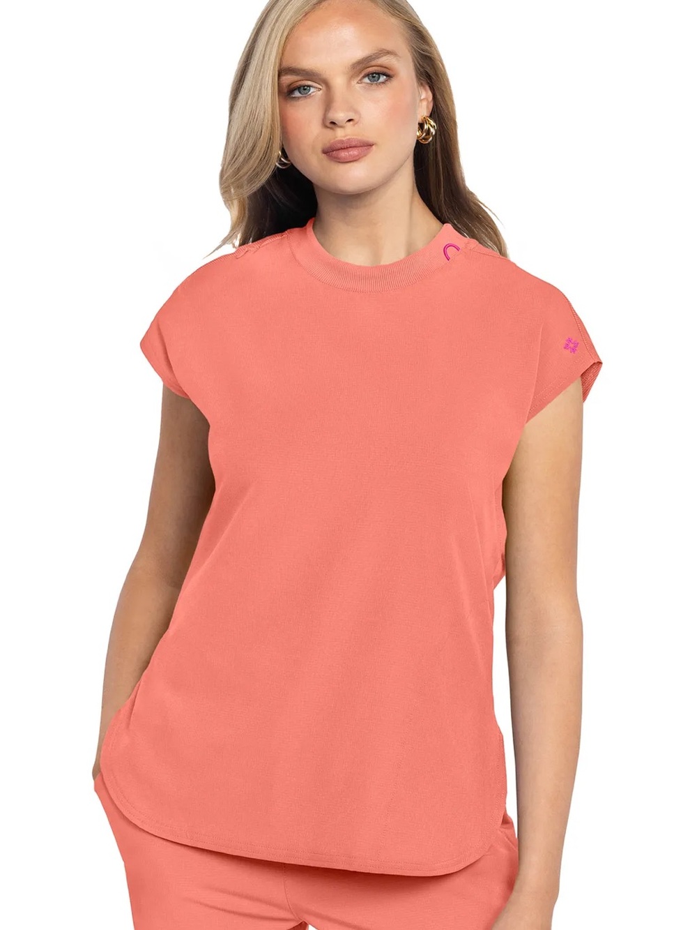 Medcouture coral fusion dolman sleeve scrub top with matching jogger pants!